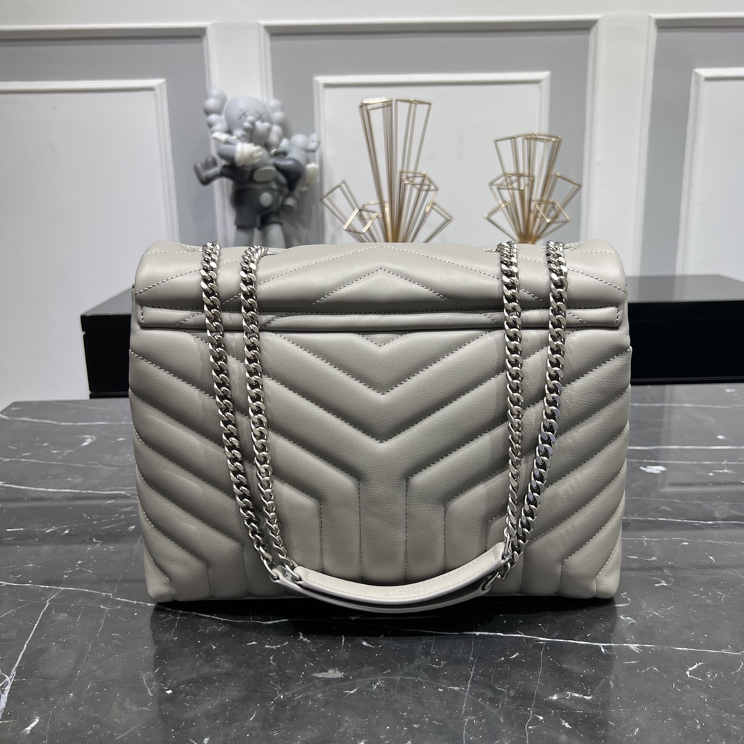 Saint Laurent Loulou Quilted Calfskin Shoulder Bag Handbag Light Grey 457749 Silver